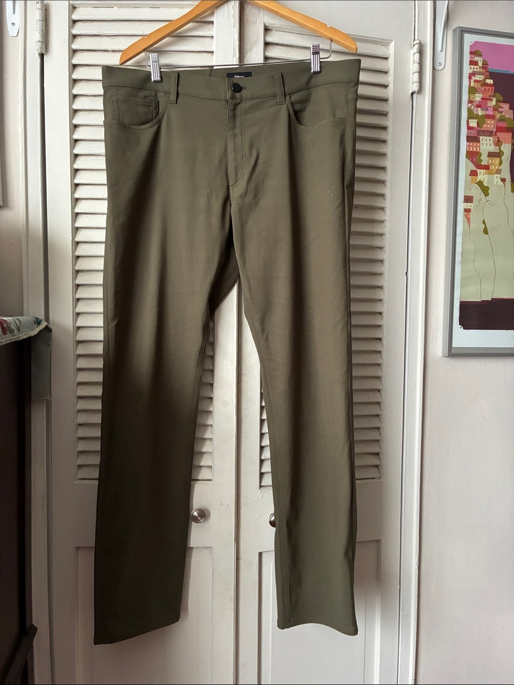Theory Men's Olive Green Stretch Dress Pants